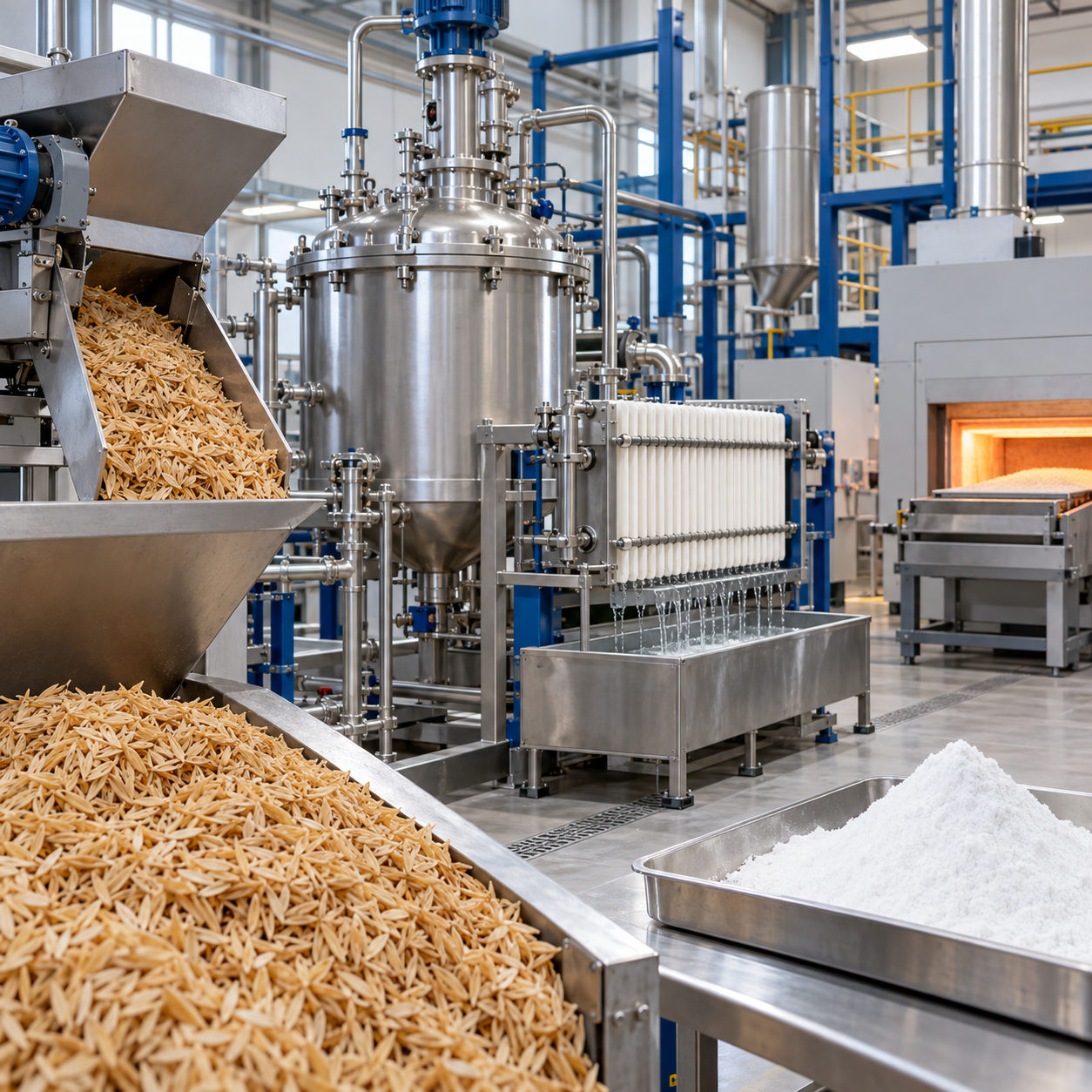 Enclosed pilot producing high-purity amorphous silica from rice husk with hydrochloric acid