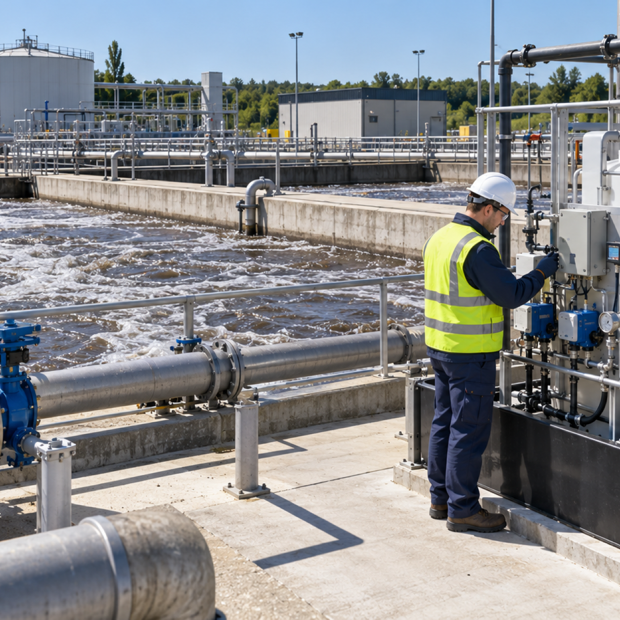 Activated sludge aeration plant with enclosed hydrogen peroxide dosing and monitoring skid