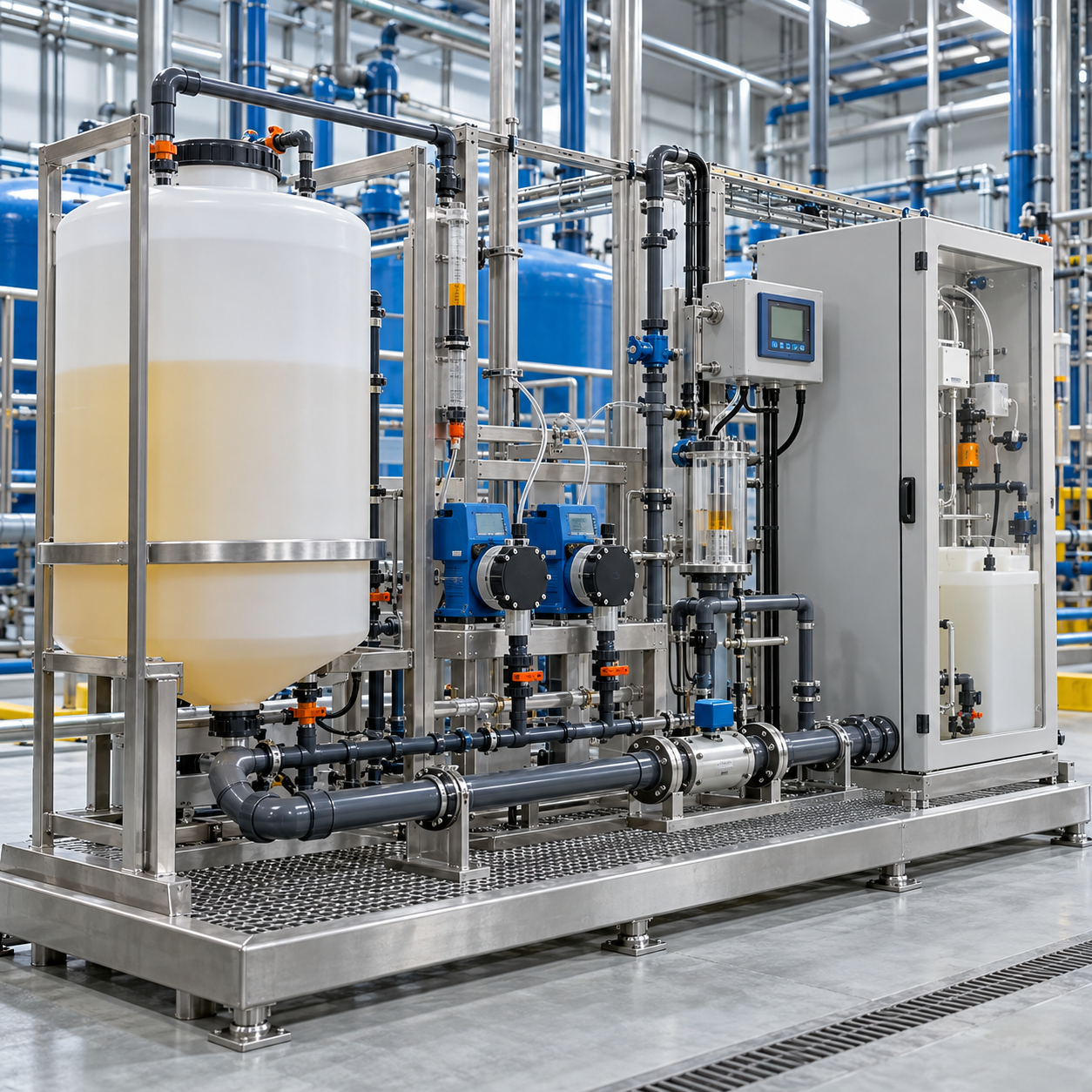 Closed chlorine dioxide generation skid with controlled hydrogen peroxide dosing and inline monitoring