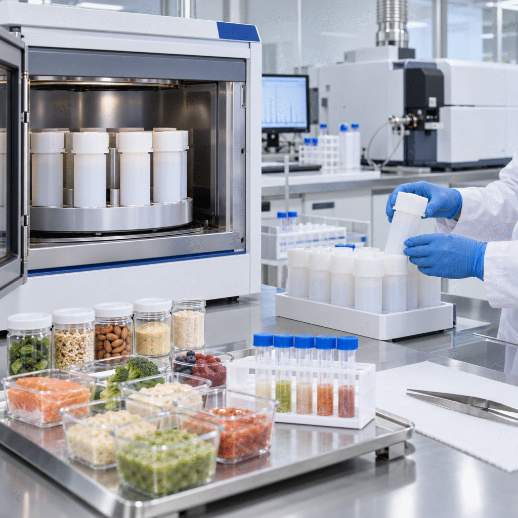 Trace-elements laboratory performing closed-vessel nitric acid microwave digestion of food samples