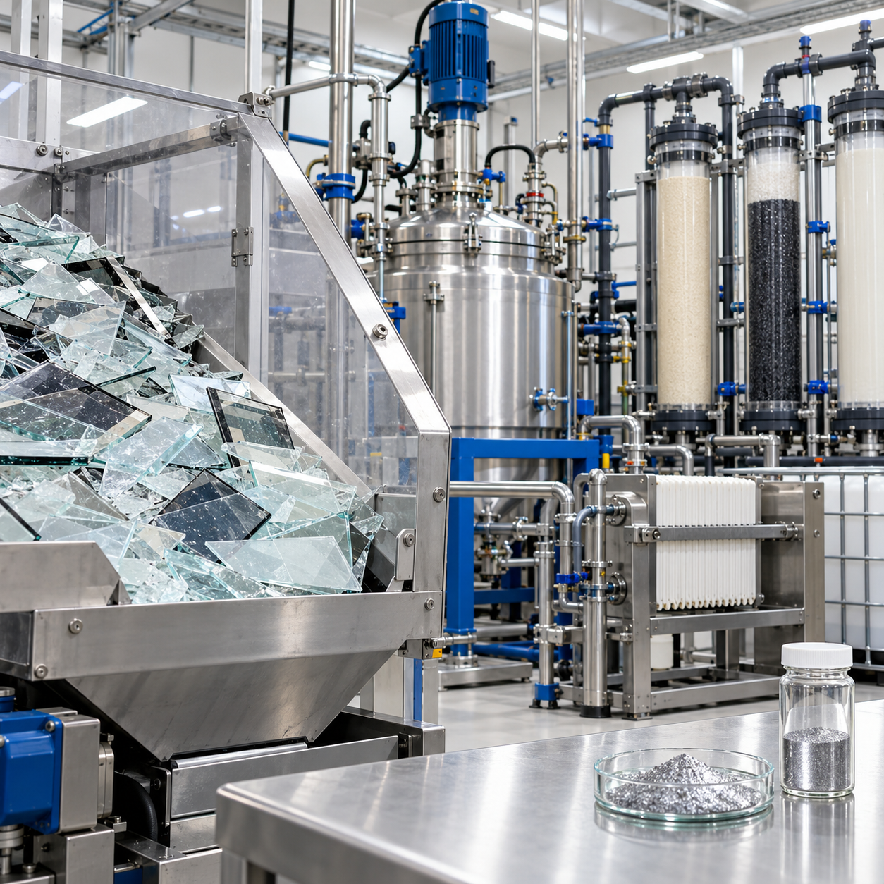 Enclosed pilot recovering indium from waste LCD glass with controlled nitric acid leaching