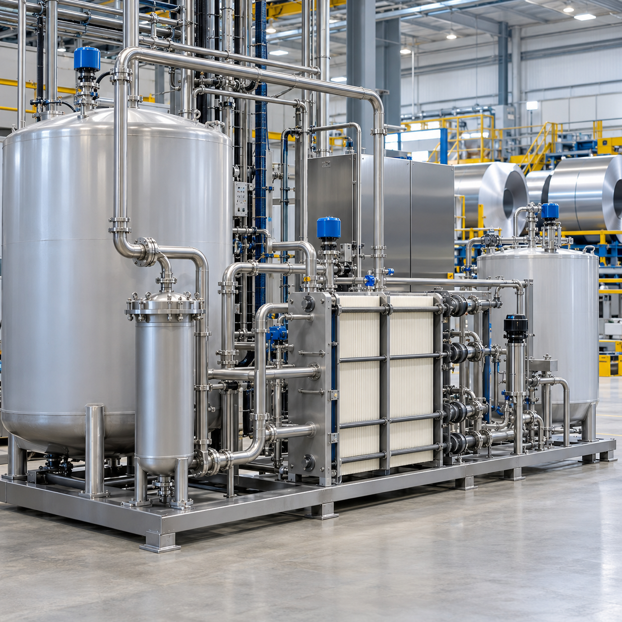 Membrane diffusion dialysis skid recovering nitric acid from stainless steel pickling liquor