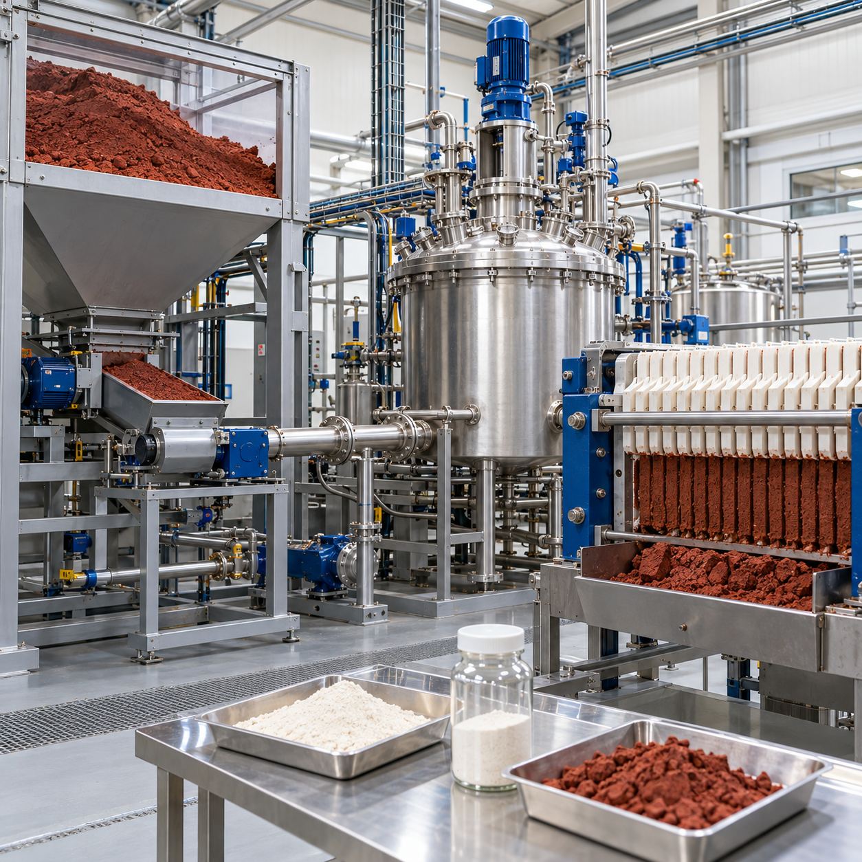 Controlled pilot recovering scandium from bauxite residue red mud with nitric acid