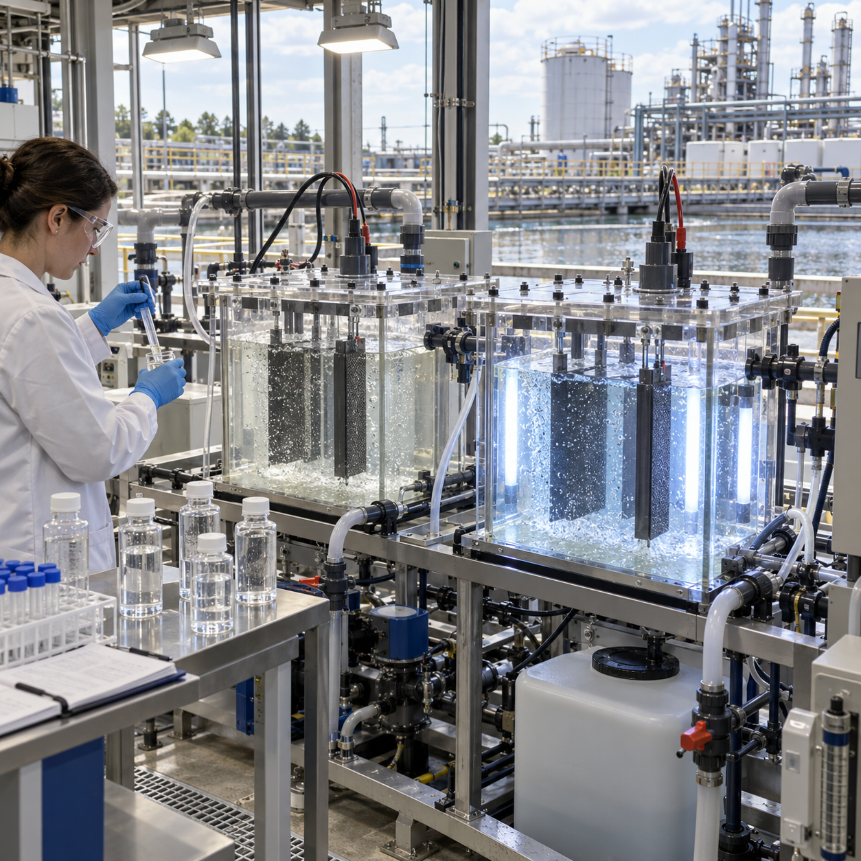Pilot electro-Fenton wastewater reactors evaluating oxalic acid and photo-assisted treatment