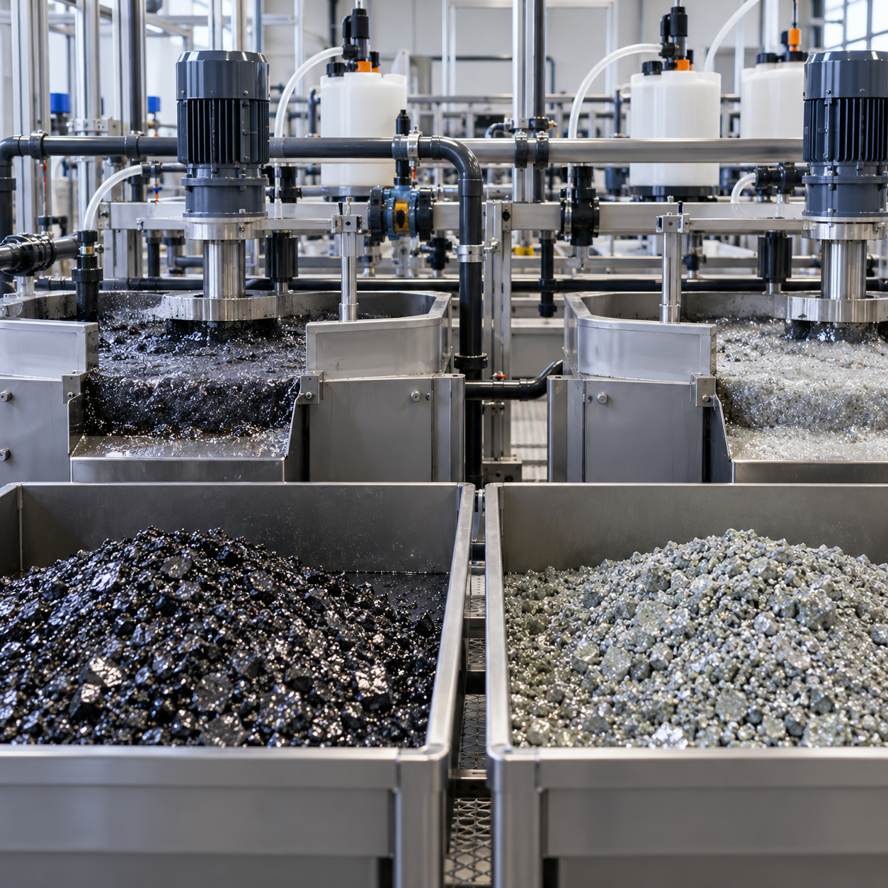 Pilot flotation cells separating galena and sphalerite after oxalic acid conditioning