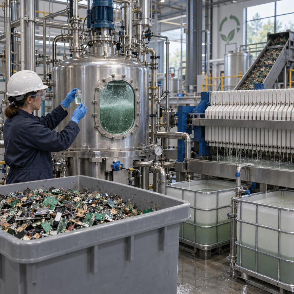 Hydrometallurgical pilot recovering metals from printed circuit boards with oxalic acid